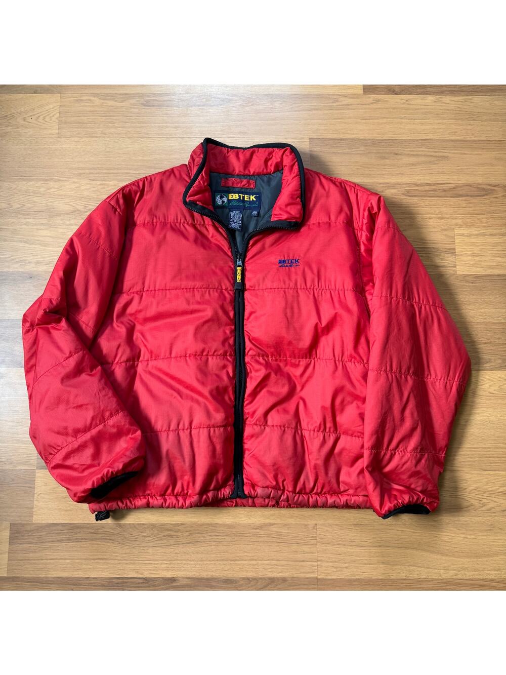Men's Vintage 90's Eddie Bauer Ebtek Red Zip Up Puffer Bomber Jacket Sz Medium